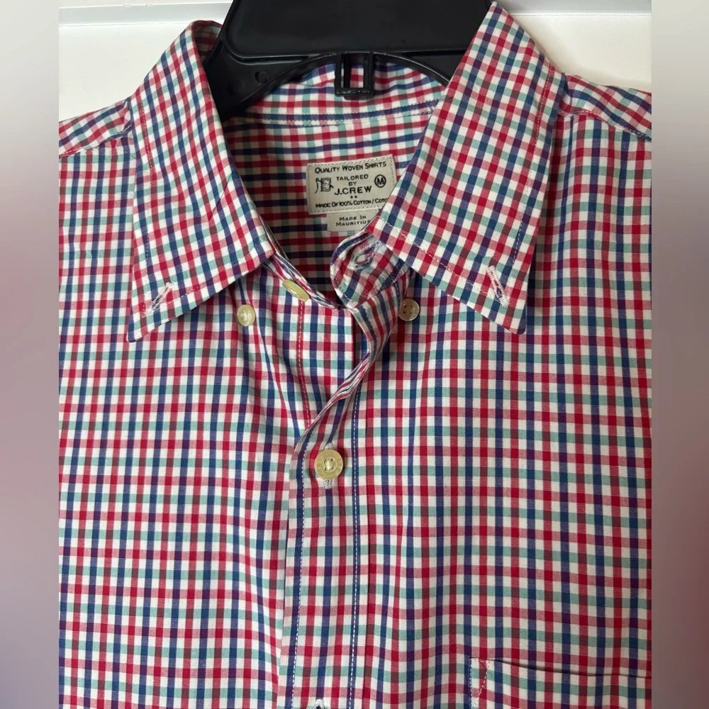 J. Crew Men's Red and Blue Checkered Shirt size Medium